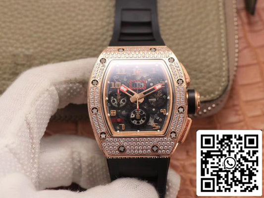 Richard Mille RM011 RG/5423 1:1 Best Edition KV Factory Rose Gold Diamond Swiss Movement