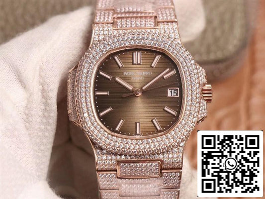 Patek Philippe Nautilus 5719-10G Oro rosa Diamante 1:1 Mejor edición R8 Esfera marrón degradado de fábrica Swiss Cal.324 S‌ C