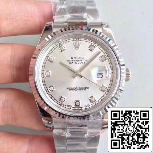 Rolex Datejust II 116334-0009 EW Factory 1:1 Best Edition Swiss ETA2836 Silver Dial Diamond Marker