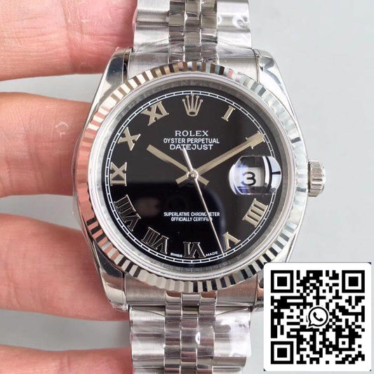 Rolex Datejust 116334 EW Factory 1:1 Mejor Edición Suizo ETA2836 Esfera Negra Marcador Romano