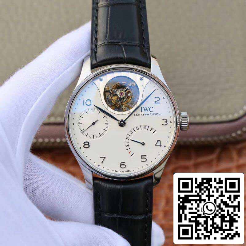 IWC Portuguese IW504202 Real Tourbillon 1:1 Best Edition White Dial On Black Leather Strap Swiss ETA Tourbillon