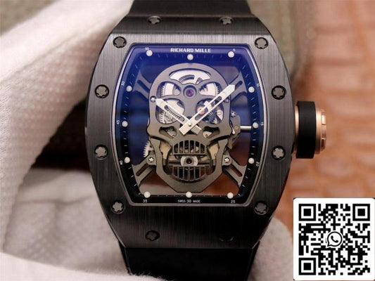 Richard Mille RM052-01 1:1 Mejor Edición ZF Factory Cerámica Negra Esfera Calavera Gris Movimiento Suizo