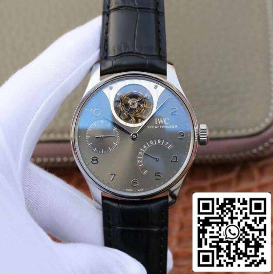 IWC Portugués IW504210 Tourbillon 1:1 Mejor Edición Esfera Gris Pizarra Con Correa De Cuero Negra Movimiento Tourbillon Suizo ETA