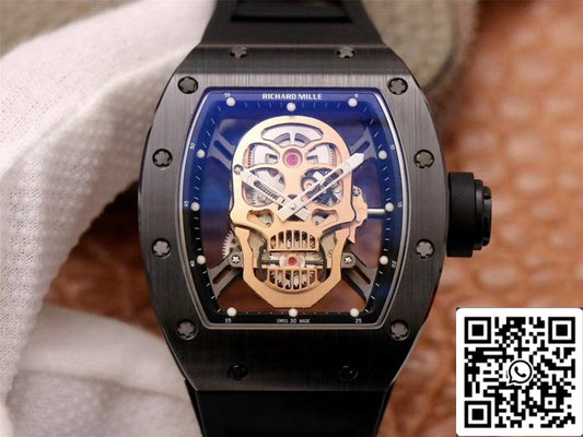 Richard Mille RM052-01 1:1 Mejor edición ZF Factory Esfera de calavera en oro rosa Movimiento suizo