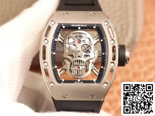 Richard Mille RM052 1:1 Mejor edición ZF Factory Esfera plateada con calavera Movimiento suizo