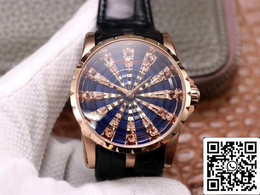 Roger Dubuis Excalibur RDDBEX0684 1:1 Mejor Edición ZZ Factory Oro Rosa Esfera Azul Suizo ETA9015