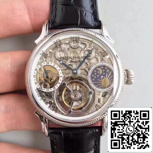 Patek Philippe Tourbillon Moonphase 1:1 Mejor Edición Tourbillon Suizo Esqueleto y Esfera Blanca