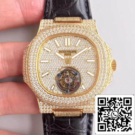 Patek Philippe Nautilus Jumbo Tourbillon 1:1 Best Edition Swiss Tourbillon 18K Yellow Gold Diamond Dial