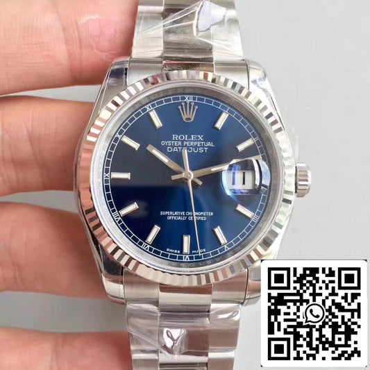 Rolex Datejust 36 mm 116234 AR Factory 1:1 Mejor edición Swiss ETA3135 Marcador de barra con esfera azul