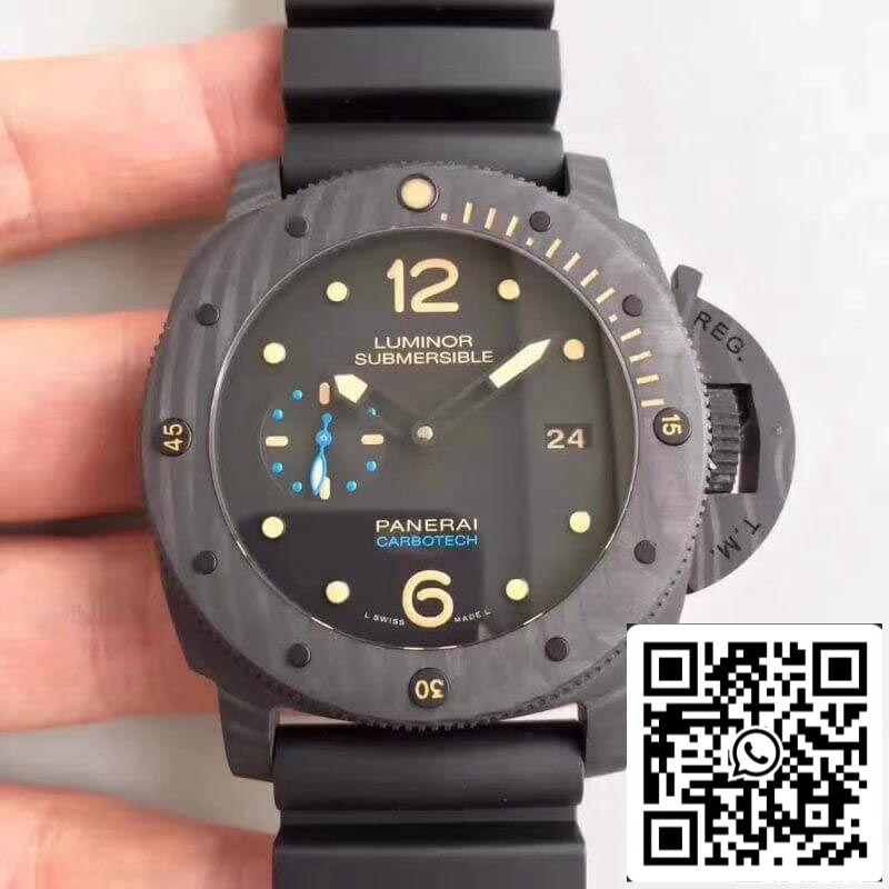 Panerai Luminor PAM441 VS Caja de cerámica de fábrica 1:1 Mejor edición Swiss ETA P9001 Correa de cuero marrón