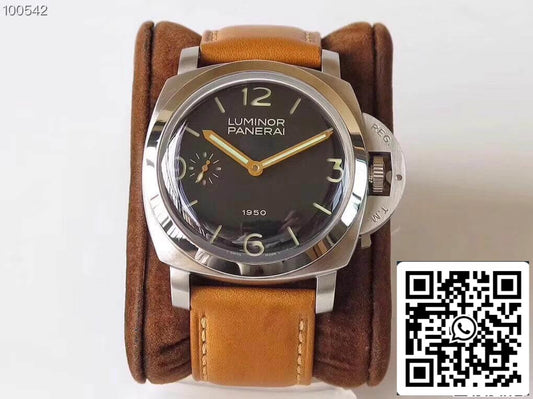 Panerai Luminor 1950 PAM127 ZF Factory 1:1 Best Edition Swiss ETA A6497 Cinturino in morbida pelle marrone chiaro