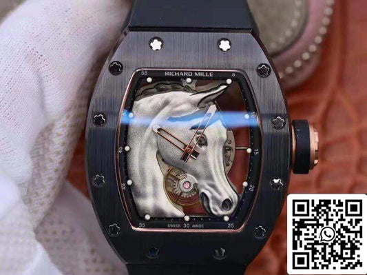 Richard Mille Polo Club Saint Tropez RM52-02 KV Factory 1:1 Mejor edición Suiza ETA8215 Esfera de caballo plateado