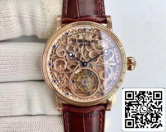 Patek Philippe Tourbillon Zafiro 1:1 Mejor Edición Oro Rosa Tourbillon Suizo