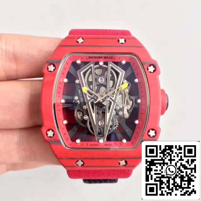 Richard Mille RM27-03 KV Factory 1:1 Mejor Edición Suiza ETA9015 Carbono Forjado Rojo