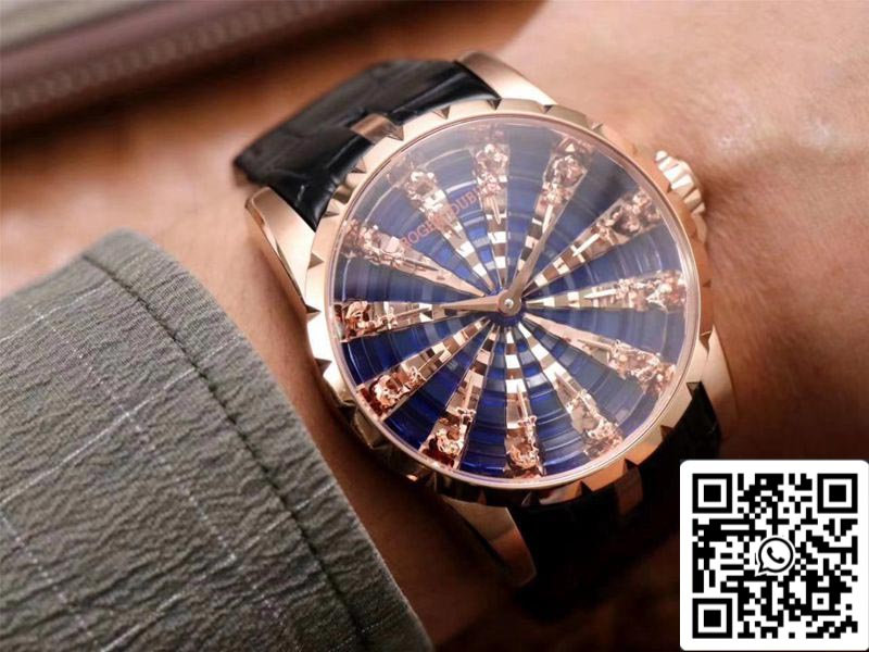 Roger Dubuis Excalibur RDDBEX0684 1:1 Best Edition ZZ Factory Rose Gold Blue Dial Swiss ETA9015