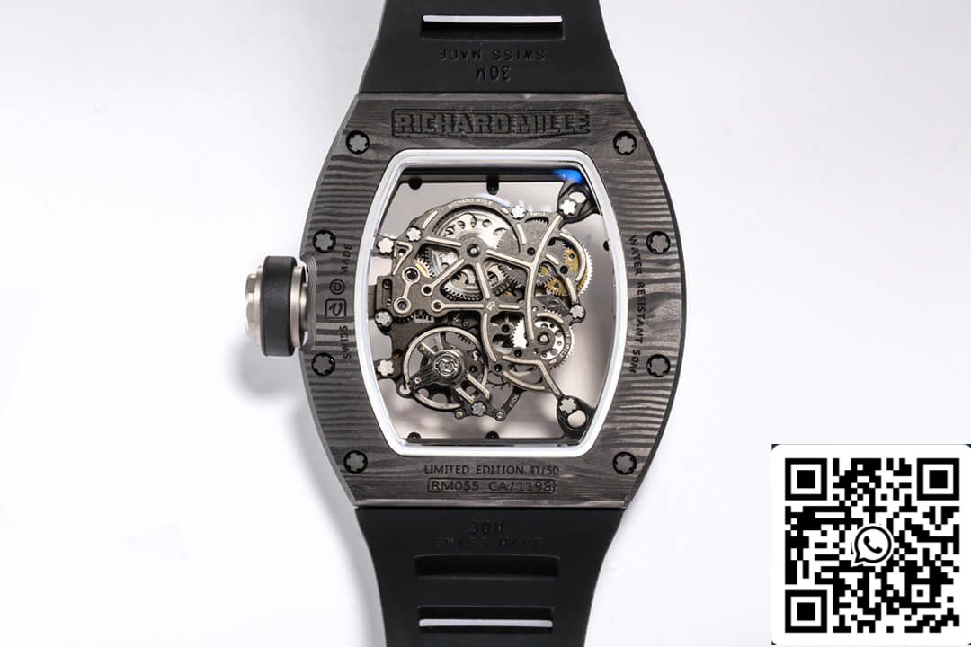 Richard Mille RM055 NTPT 1:1 Mejor edición BBR Factory Correa de caucho negra