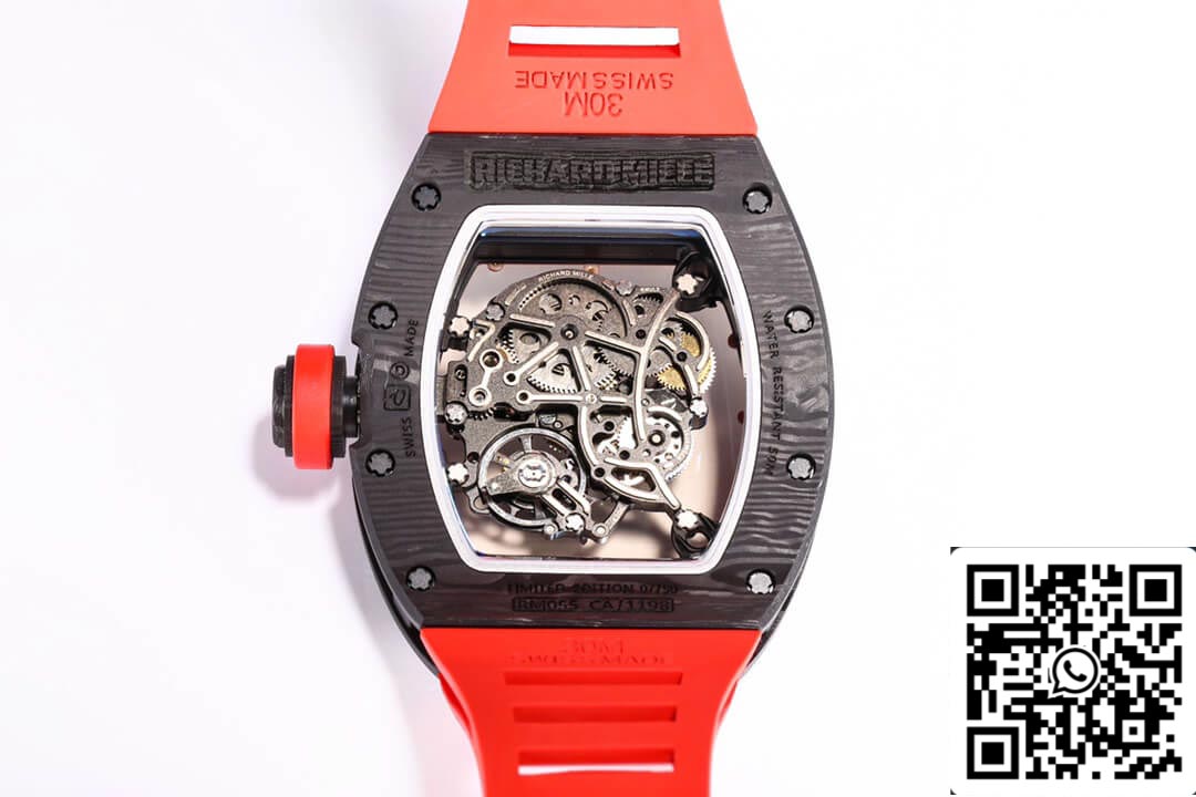 Richard Mille RM055 NTPT 1:1 Mejor Edición BBR Factory Correa Roja de Fibra de Carbono