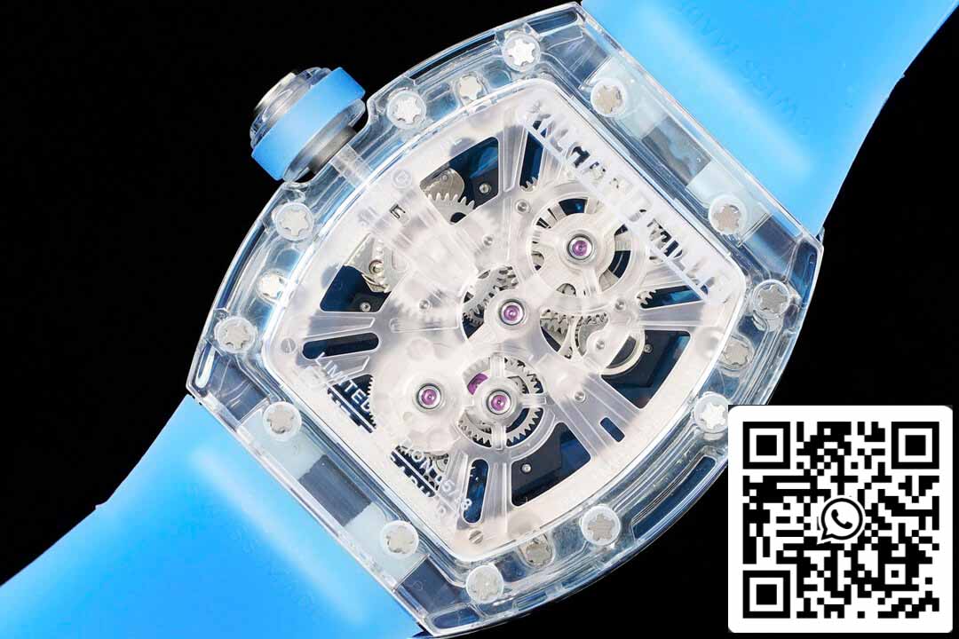 Richard Mille RM12-01 1:1 Best Edition RM Factory Tourbillon Transparent Version Blue Strap