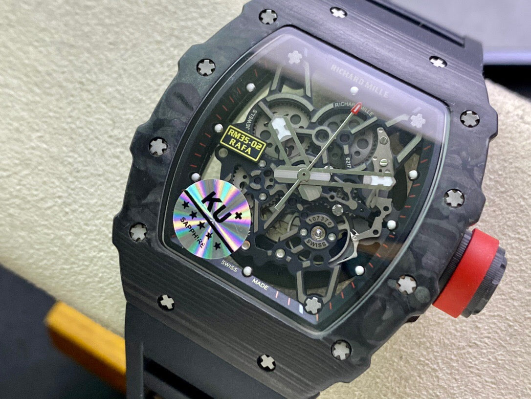 Richard Mille RM035-02 Cinturino nero in fibra di carbonio KU Factory 1: 1 della migliore edizione 