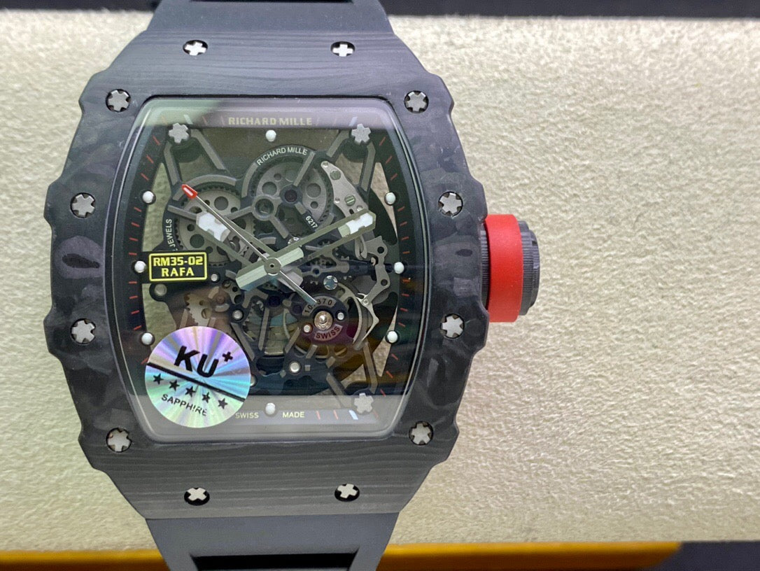 Richard Mille RM035-02 Cinturino nero in fibra di carbonio KU Factory 1: 1 della migliore edizione 