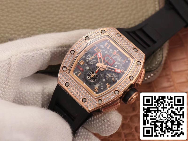 Richard Mille RM011 RG/5423 1:1 Best Edition KV Factory Rose Gold Diamond Swiss Movement