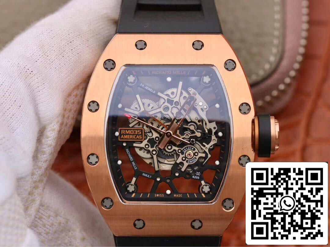 Richard Mille RM035 Americas KV Factory 1: 1 Best Edition cinturino nero in oro rosa