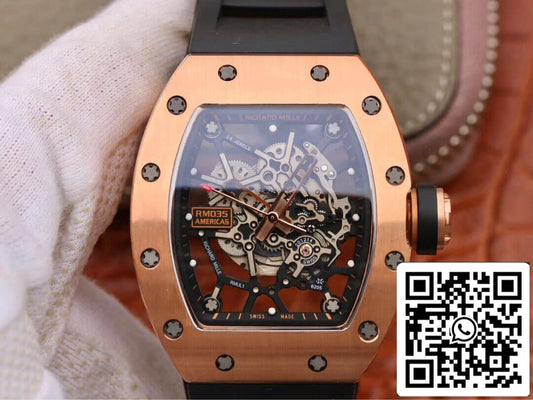 Richard Mille RM035 Americas KV Factory 1:1 Best Edition Rose Gold Black Strap