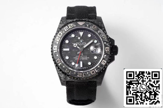 Rolex GMT-MASTER II Diw 1:1 Mejor Edición Correa de Tela Negra de Fibra de Carbono