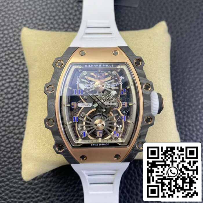 Richard Mille RM21-01 1:1 Mejor Edición RM Factory Tourbillon Esfera Esqueleto Correa Blanca