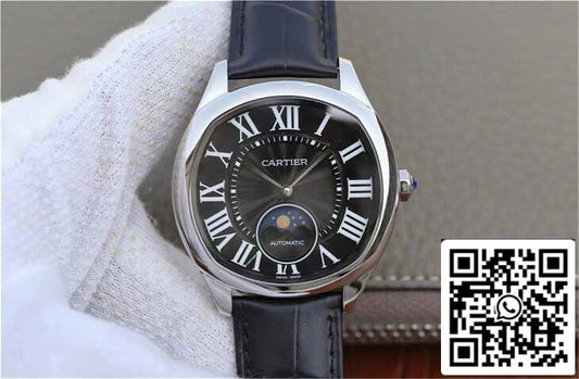 Drive De Cartier Moonphase WGNM0009 1:1 Mejor Edición Acero Inoxidable Esfera Negra