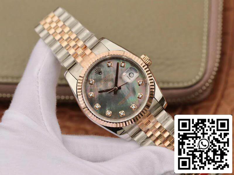 Rolex Datejust 36 mm GM Factory 1:1 Mejor edición Esfera gris Marcadores de diamantes Envuelto en oro de 18 quilates Suizo ETA3135