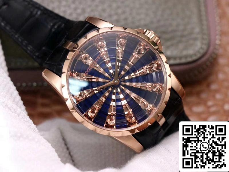 Roger Dubuis Excalibur RDDBEX0684 1:1 Best Edition ZZ Factory Rose Gold Blue Dial Swiss ETA9015