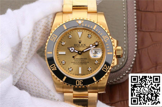 Rolex Submariner 116618 1:1 Mejor edición Noob Factory V7 esfera dorada con diamantes incrustados