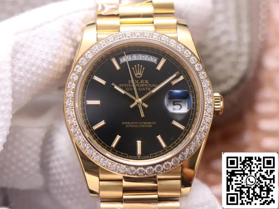 Rolex Day Date 40MM 1:1 Best Edition EW Factory Yellow Gold Black Dial