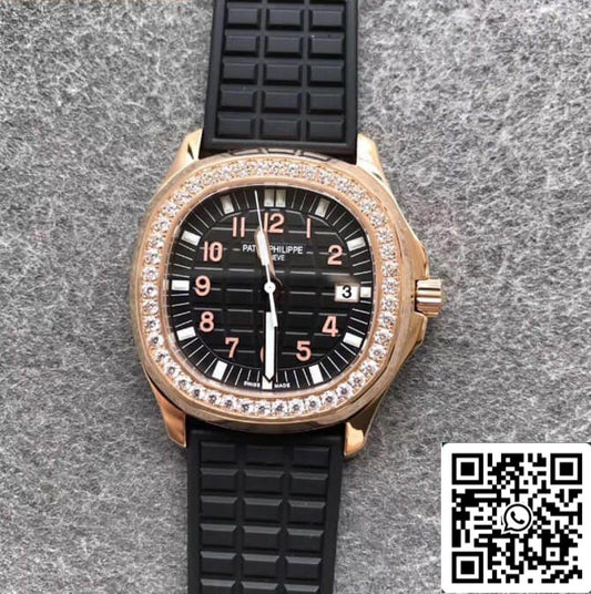 Patek Philippe Aquanaut 1:1 Mejor Edición PPF Factory Diamante Oro Rosa Esfera Negra