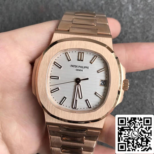 Patek Philippe Nautilus 5711/1R-001 1:1 Mejor edición PPF Factory V4 Oro rosa Esfera blanca Suizo ETA324