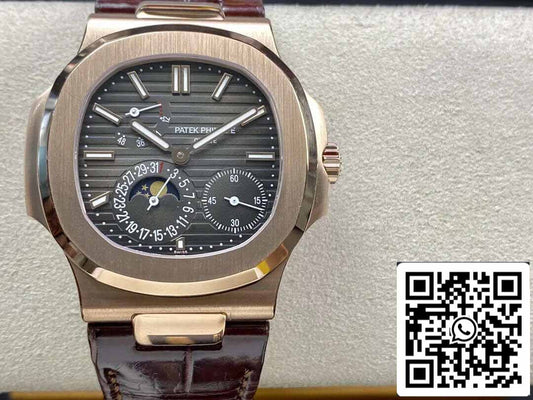 Patek Philippe Nautilus 5712 1:1 Best Edition ZF Factory Correa de cuero marrón Esfera gris