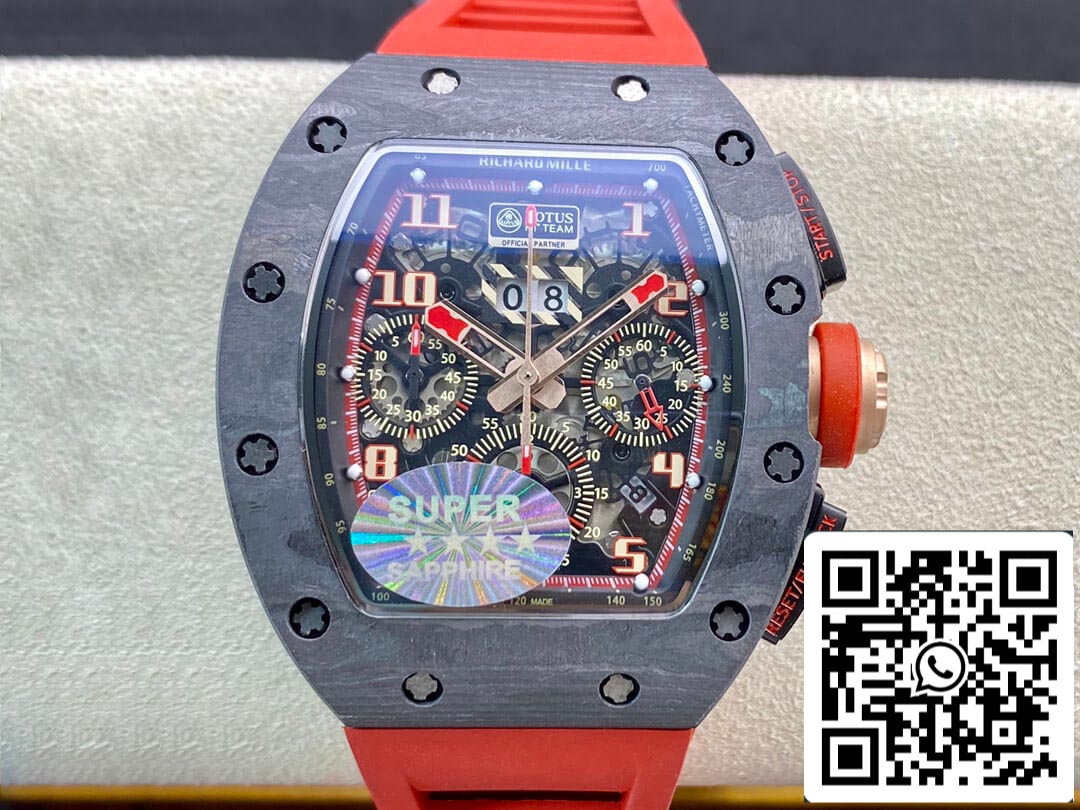 Richard Mille RM011 1:1 Best Edition KV Factory V3 cinturino in caucciù rosso