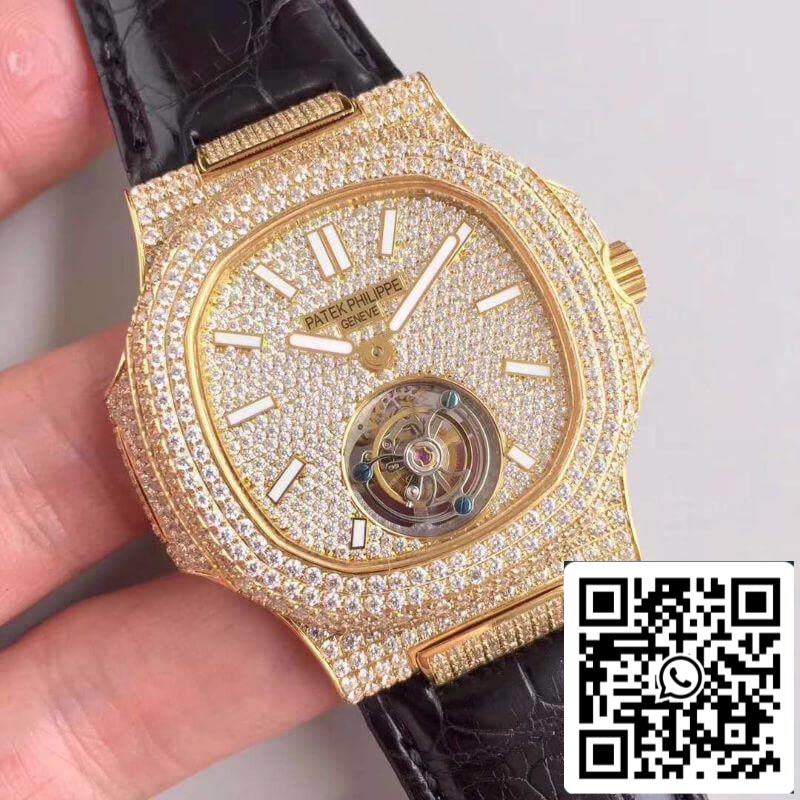 Patek Philippe Nautilus Jumbo Tourbillon 1:1 Best Edition Swiss Tourbillon 18K Yellow Gold Diamond Dial