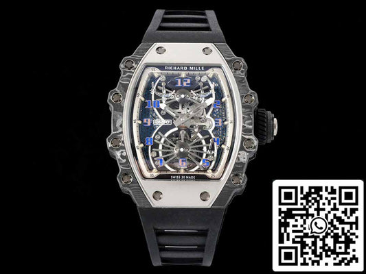 Richard Mille RM21-01 1:1 Mejor Edición RM Factory Tourbillon Esfera Esqueleto Correa Negra