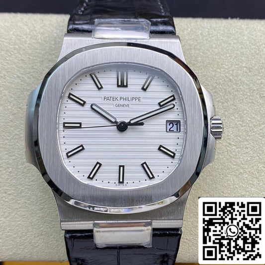 Patek Philippe Nautilus 5711 1: 1 Best Edition 3K Factory quadrante bianco cinturino in pelle di vacchetta