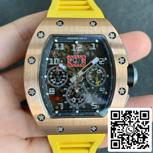 Richard Mille RM011 1:1 Mejor edición KV Factory Correa de caucho en oro rosa