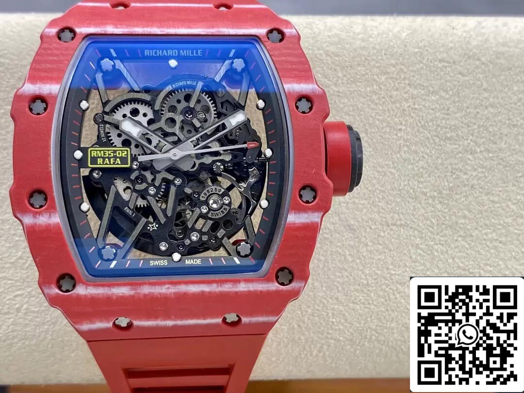 Richard Mille RM35-02 1: 1 Best Edition T + cinturino in caucciù rosso in fibra di carbonio di fabbrica