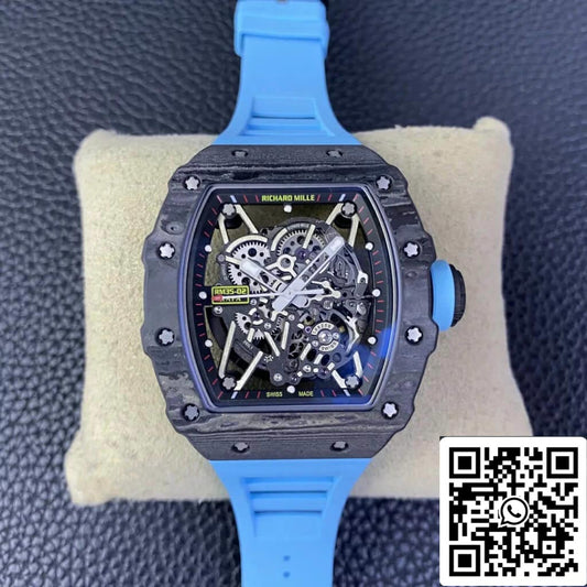 Richard Mille RM35-02 1:1 Best Edition T+ Factory NTPT Cinturino in caucciù blu in fibra di carbonio