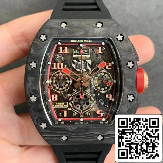 Richard Mille RM-011 1:1 Mejor edición KV Factory V2 Correa negra de carbono forjado