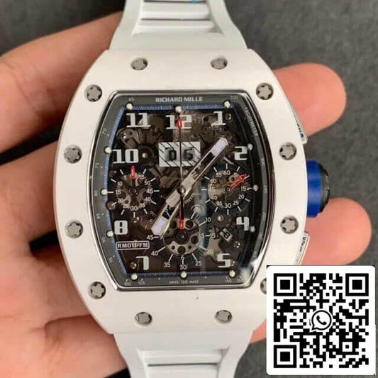 Richard Mille RM-011 1:1 Mejor edición KV Factory Cerámica Correa de caucho blanca