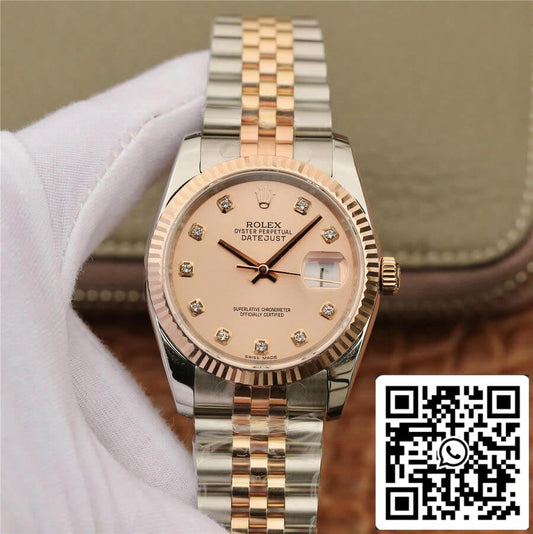 Rolex Datejust 116231 36MM 1:1 Mejor edición GM Factory con esfera rosa engastada con diamantes