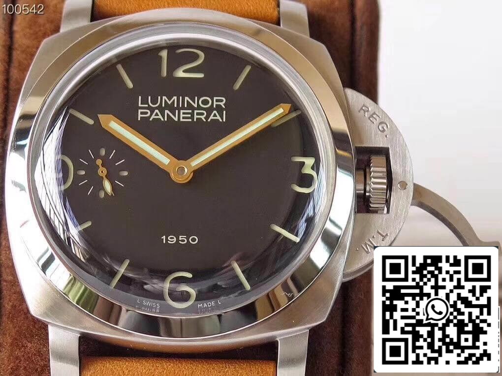 Panerai Luminor 1950 PAM127 ZF Factory 1:1 Best Edition Swiss ETA A6497 Cinturino in morbida pelle marrone chiaro