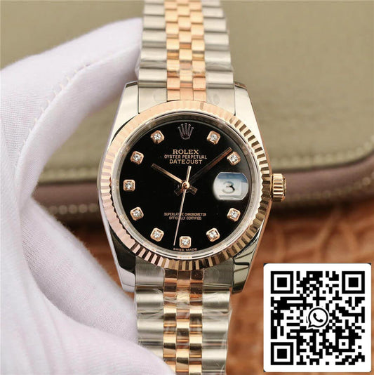 Rolex Datejust 116231 1:1 Mejor edición GM Factory esfera de diamantes negros