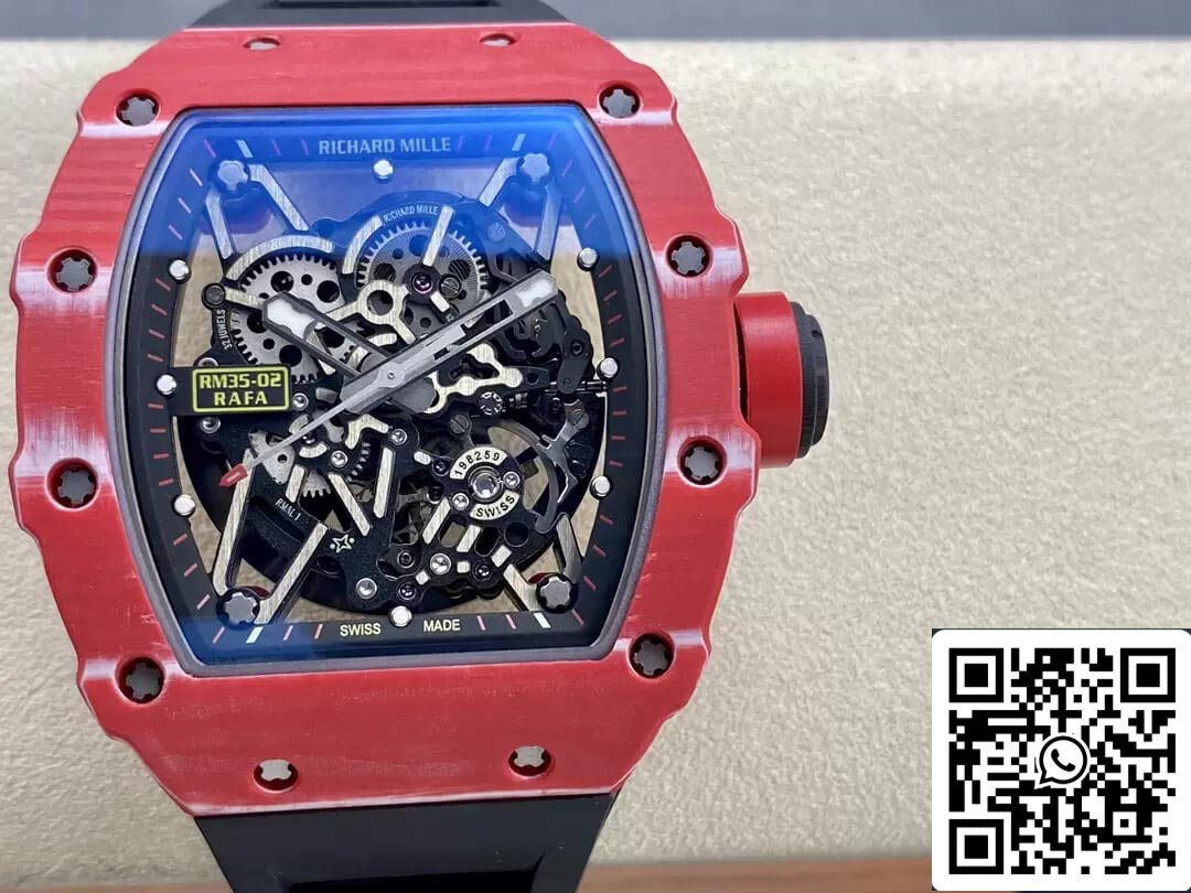 Richard Mille RM35-02 1:1 Best Edition T+ Factory Red Carbon Fiber NTPT Case Black Strap